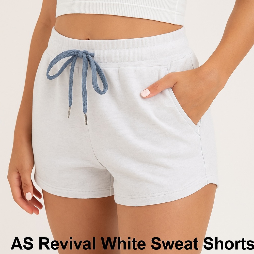 AS Revival White Lounge Shorts with Blue Drawstring - Size S